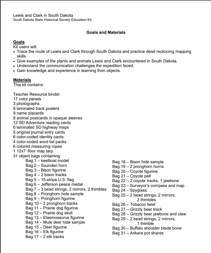 Placeholder image for 'Lewis & Clark in SD education kit'