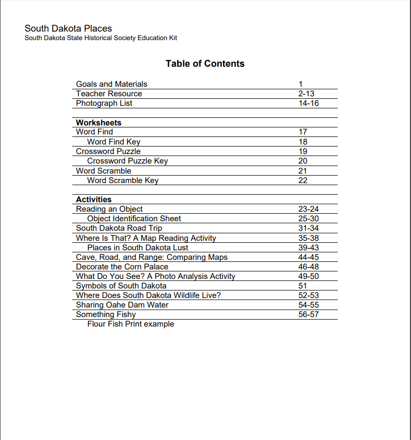 Resource SD Places education kit South Dakota History Hub