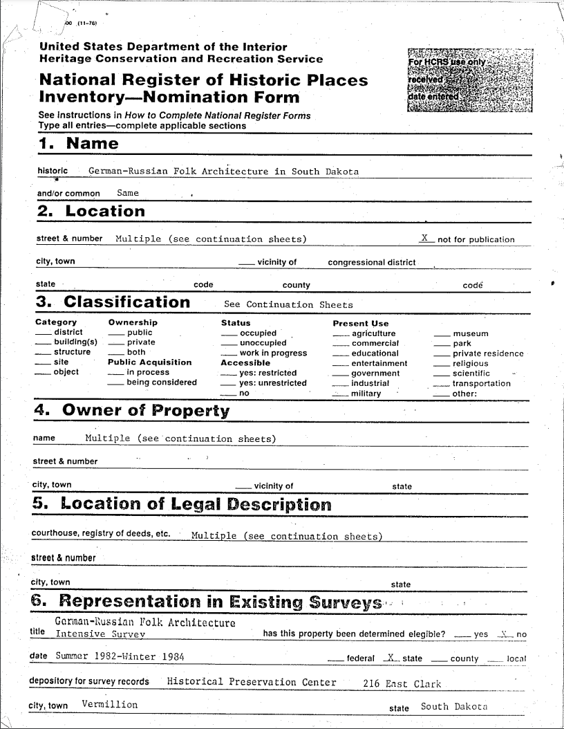 Placeholder image for 'German-Russian Folk Architecture in South Dakota - Inventory Nomination Form'