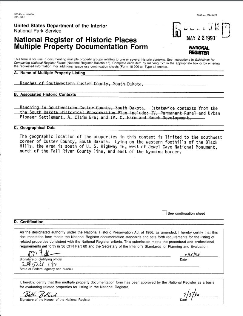 Placeholder image for 'Ranches of Southwestern Custer County, South Dakota - Multiple Property Documentation Form '