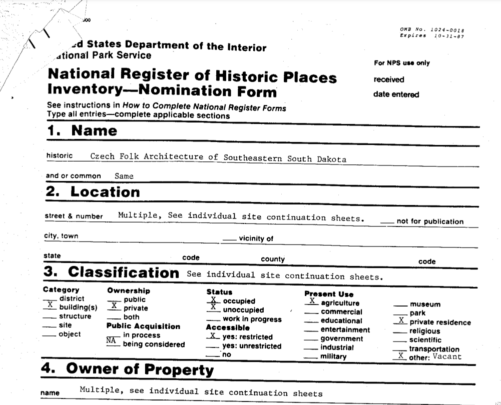 Placeholder image for 'Czech Folk Architecture of Southeastern South Dakota - Inventory Nomination Form '