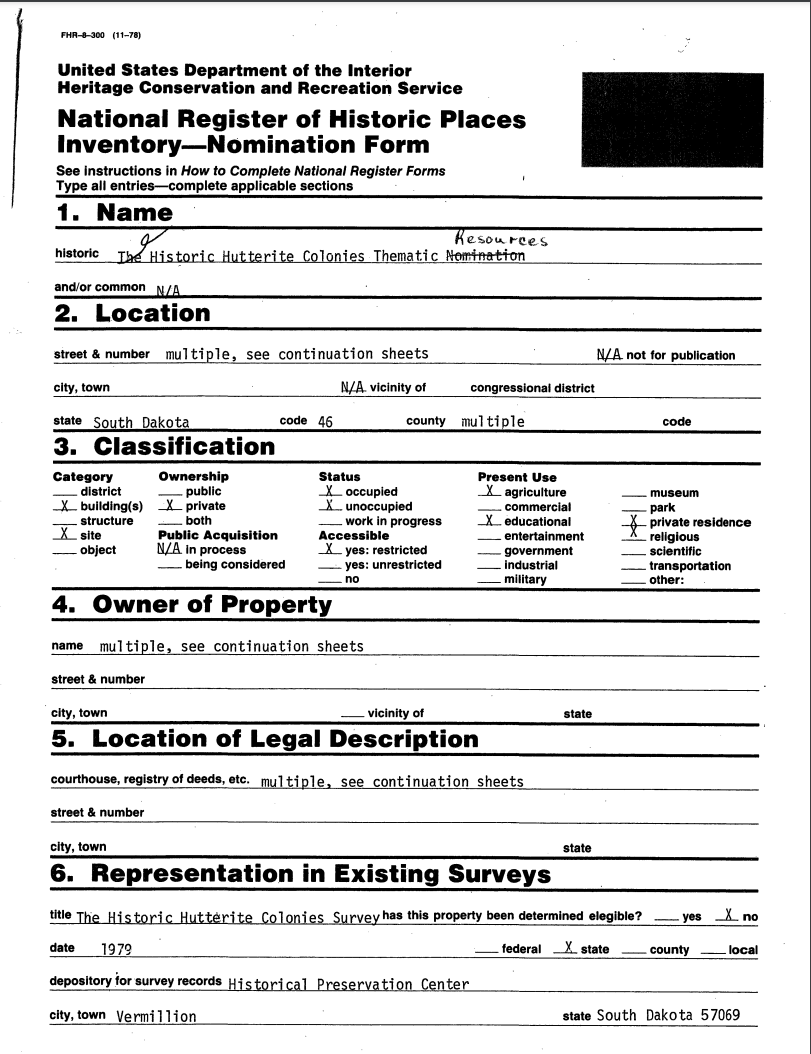 Placeholder image for 'Historic Hutterite Colonies Thematic Resources - Inventory Nomination Form'